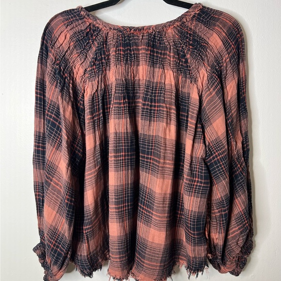 Free People We the Free Peasant Top Plaid Balloon Long Sleeve Tie Front SZ S EUC - Picture 6 of 10